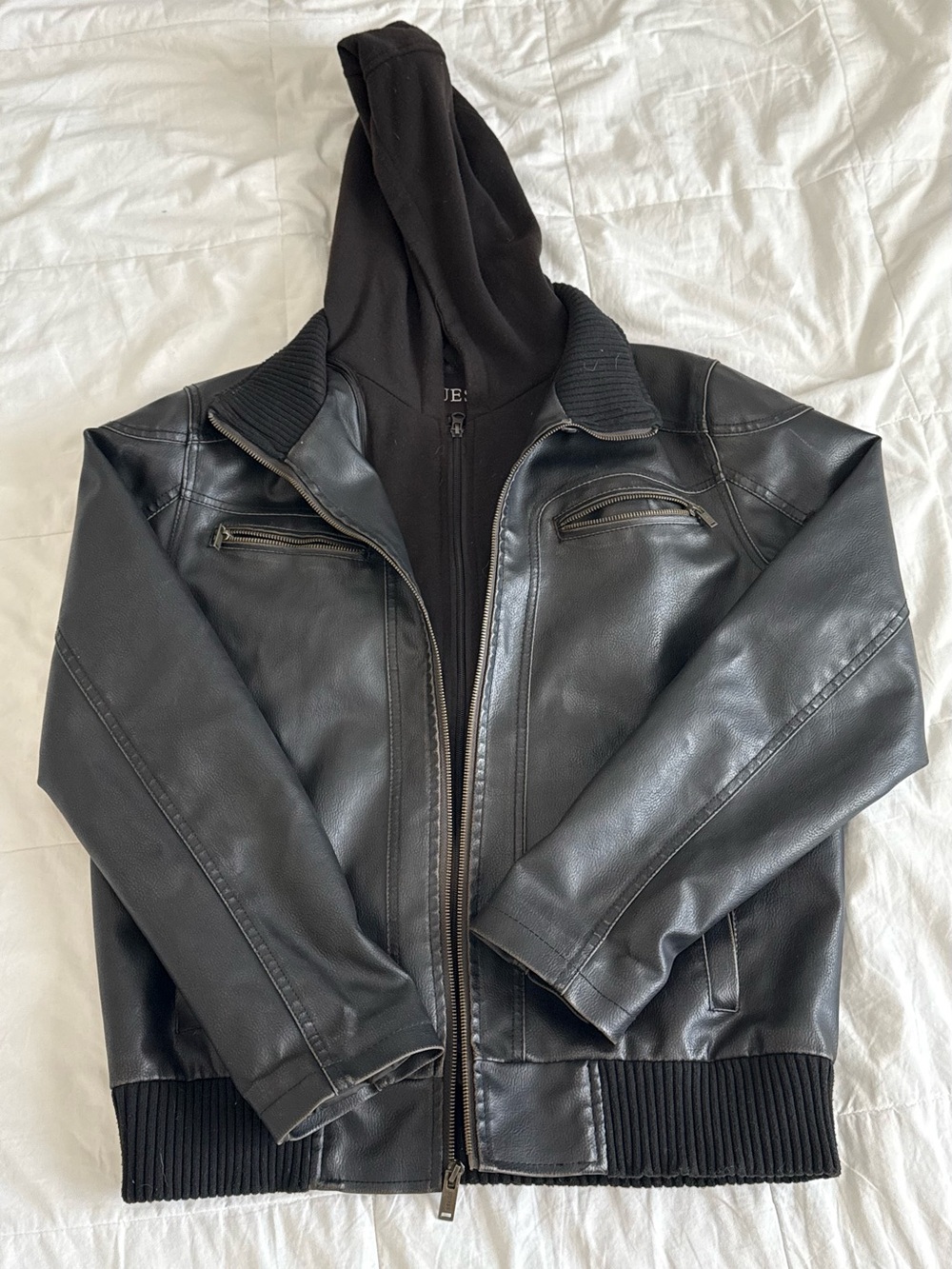 Guess Black Men's Bomber Jacket with Hooded Insert